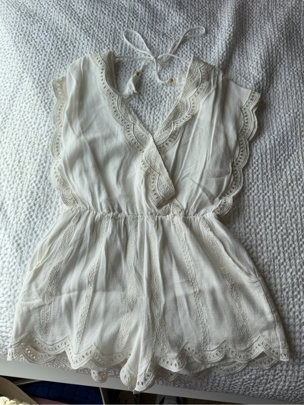 Sugarlips Cream Lace-Trim Romper